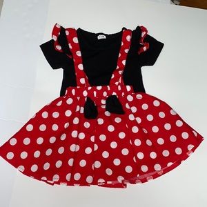 9-12M Mini Mouse 2 pc overall dress, flared skirt, adjustable straps, NWOT